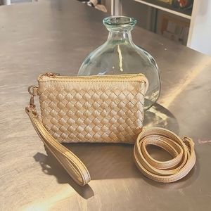 Iridescent champagne wristlet wallet crossbody detachable